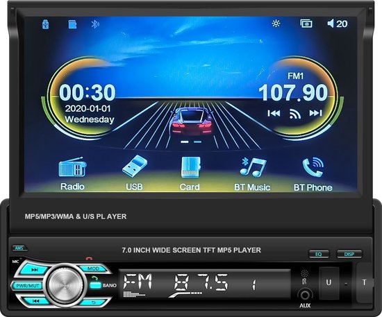 TechU™ Autoradio AT54 – 1 Din – Écran tactile 7” – Écran extensible –  Bluetooth –... | bol.com