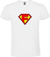 Wit T shirt met print van "Letter F“ Superman “ Logo print Rood / Geel size M