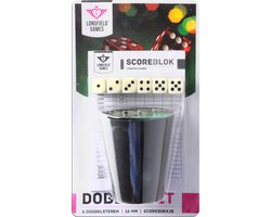 Longfield games Dobbelset - 2x stuks - beker inclusief 6 dobbelstenen en yahtzee scoreblok - spellet