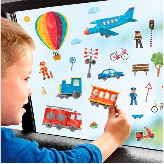 Auto raamstickers verkeer - reizen thema 55 stuks - in de auto op reis - voor kinderen autoraam plakstickers