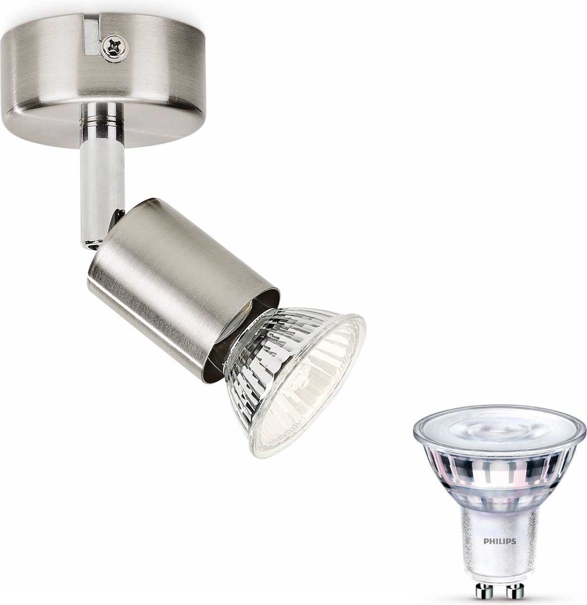 Philips Limbali Opbouwspot met GU10-fitting & Philips LED Scene Switch Spot GU10 50W - LED - Spotjes Opbouw - 1 Lichtpunt - Nickel