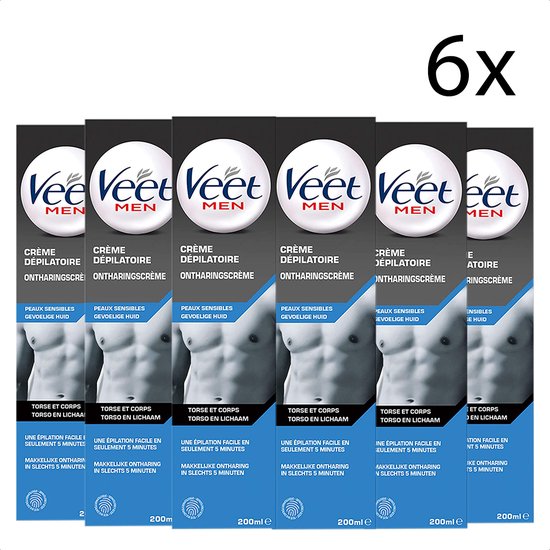 Veet Men - Ontharingscreme - Gevoelige Huid - 200ml x6 - Voordeelverpakking