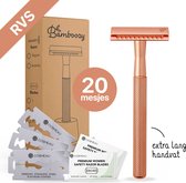 4. Bamboozy Safety Razor RVS + 20 Scheermesjes Rose Gold Goud voor Vrouwen Dames Zero Waste Duurzaam Scheermesje Veiligheidsscheermes
