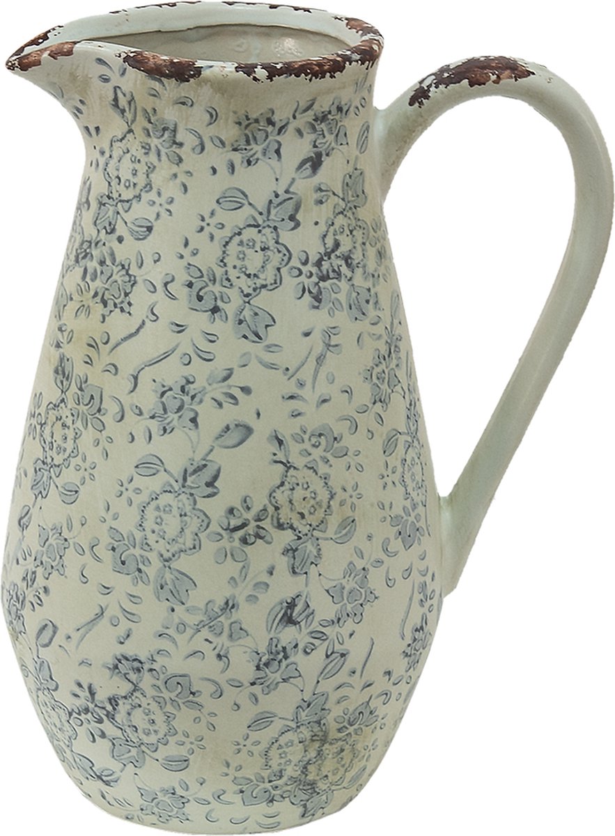 Decoratie Kan 20x14x25 cm Grijs Beige Keramiek Bloemen Waterkan