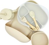 Good lifehacks Set de vaisselle - Vaisselle Vaisselle pour enfants - Siliconen - Assiette et Bol avec ventouse - Antidérapant - Couverts - Set d'allaitement - Beige