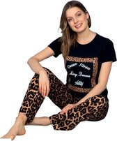 Pyjama- Huispak 2-delig- Pyjama dames volwassenen- Vrijetijdskleding- Fashion Home&Sleep Wear 15839- Zwart met panterprint- Maat XL