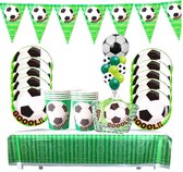 52 delige voetbal feest decoratie set - Uitdeel - Traktatie - Football - Verjaardag - Feestje - Servetten - Bekers - Bordjes - Slinger - Vlaggetjes - Tafelzeil - Goal