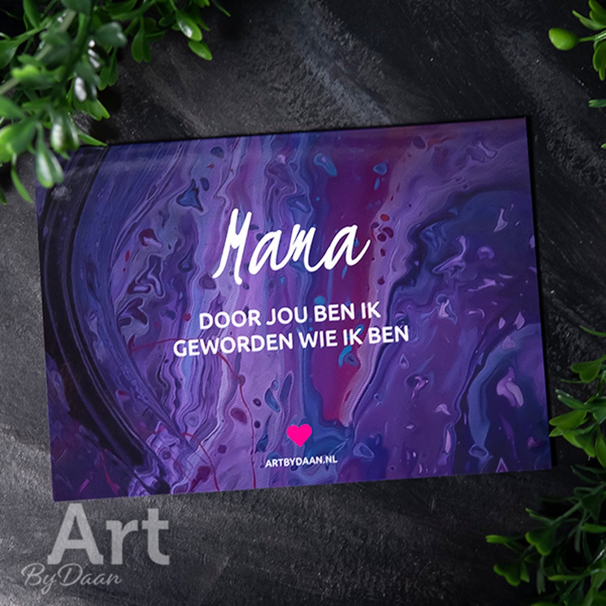 Unieke paarse kunstkaart - gevouwen wenskaart voor Mama - Moeder - Art by Daan