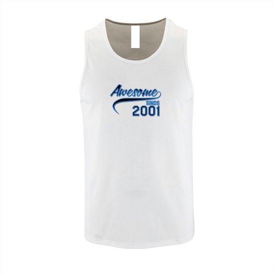 Witte Tanktop met Blauwe print "Awesome 2001 “ size XXL