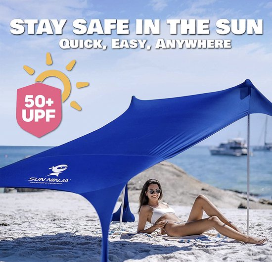 SUN NINJA Pop Up Beach Tent Sun Shelter UPF50+ met zandschep, grondharingen en stabiliteitstokken, buiten schaduw voor kampeerreizen, vissen, achtertuin plezier of picknicken van SUN NINJA — afbeelding 4