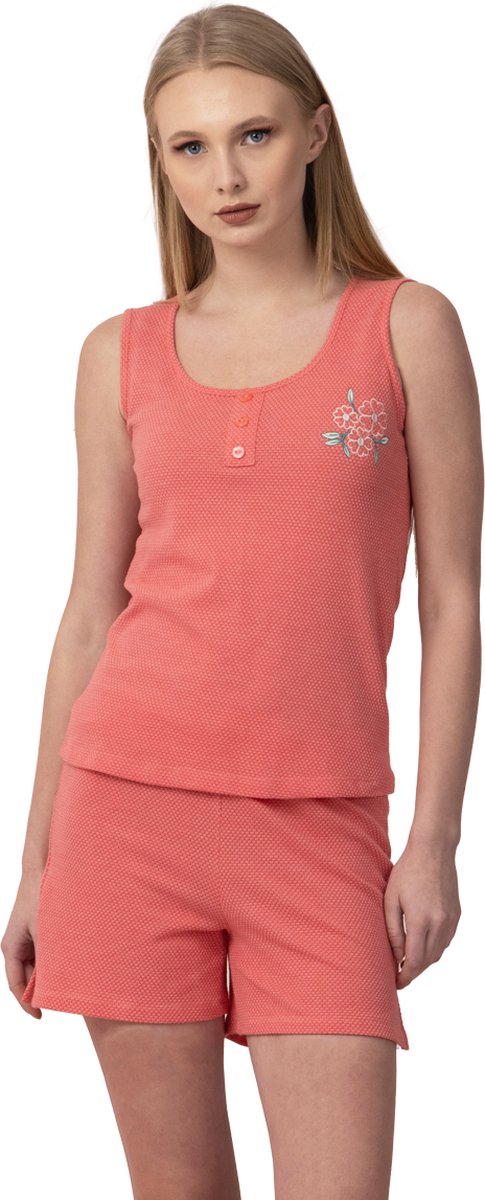 VANILLA - Bloem dames shortama - Pyjamasets - Egyptisch katoen - PJ8915 - Oranje - XL