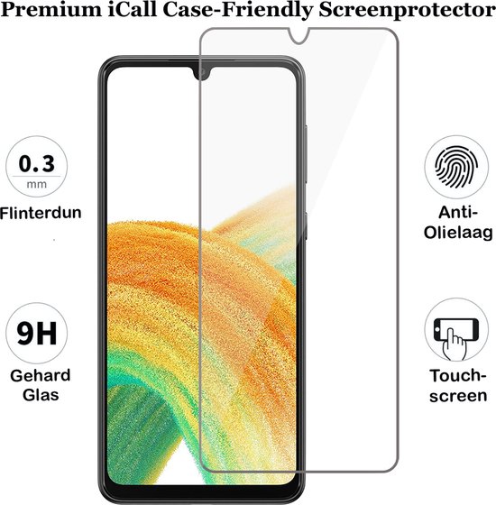 Coque Samsung Galaxy A33 - Coque Arrière en Siliconen Antichoc Transparente - Protecteur d'écran en Tempered Glass Trempé