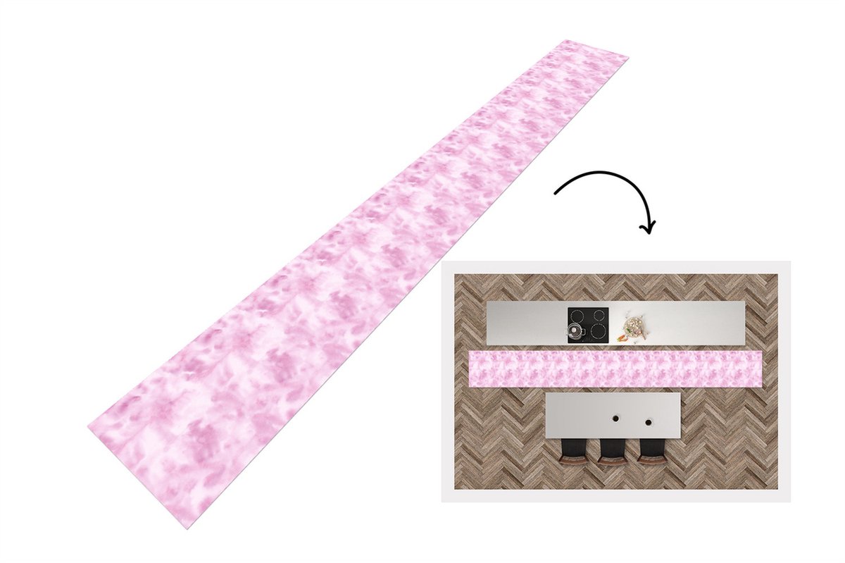 KitchenYeah Keukenloper - Keukenmat - Patroon - Waterverf - Roze - Keuken vloerkleed Multicolor