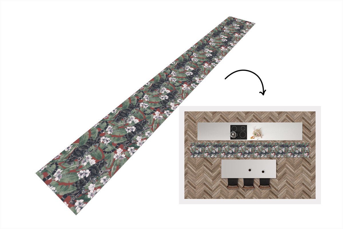 KitchenYeah Keukenloper - Keukenmat - Jungle - Bloem - Panter - Patronen - 480x60 cm - Keuken vloerkleed Multicolor