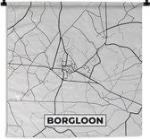 Wandkleed - Wanddoek - België – Borgloon – Stadskaart – Kaart – Zwart Wit – Plattegrond - 90x90 cm - Wandtapijt