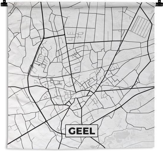 Tapisserie - Toile murale - Carte - Jaune - Wit Zwart - Plan de la ville - Carte - België - 120x120 cm - Tapisserie