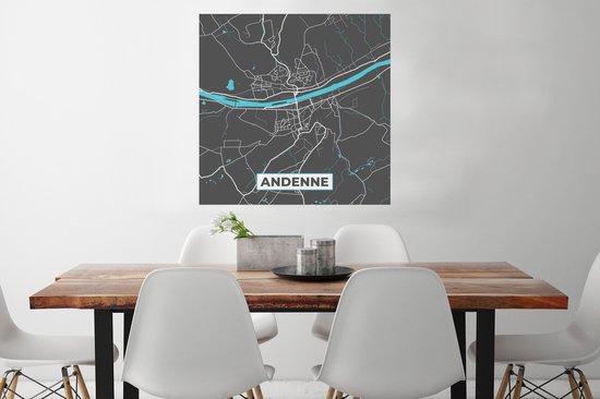 Poster Kaart – Plattegrond – Stadskaart – Andenne – België - Grijs - 75x75 cm