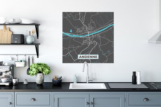 Poster Kaart – Plattegrond – Stadskaart – Andenne – België - Grijs - 75x75 cm