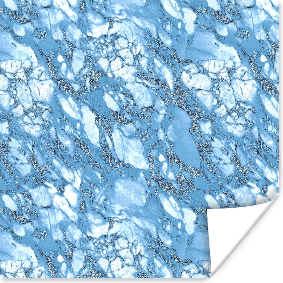 Poster Marmer - Glitter - Blauw - 50x50 cm