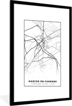 Fotolijst incl. Poster Zwart Wit- België – Marche en Famenne – Stadskaart – Kaart – Zwart Wit – Plattegrond - 60x90 cm - Posterlijst