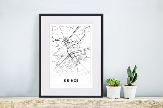 Cadre photo avec affiche Zwart Wit- Plan de la ville - Zwart Wit - Carte - Deinze - België - Carte - 30x40 cm - Cadre pour affiche