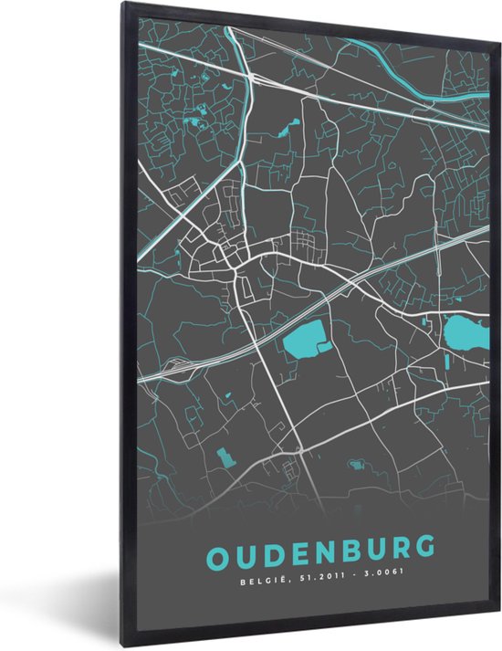 Fotolijst incl. Poster - Stadskaart – Grijs - Kaart – Oudenburg ...