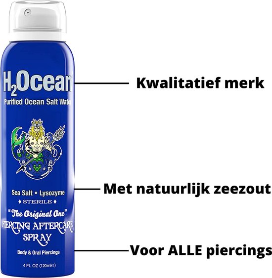 H2Ocean Zoutoplossing Piercing Spray - 120ml - Piercing Aftercare - Piercing Nazorg - Piercing Verzorging - Zout Spray Piercing - H2Ocean