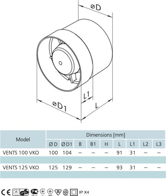 Vents d'insertion de tuyau de ventilateur de tube VKO Ø 100 mm - 105 m³ / h  | bol.com