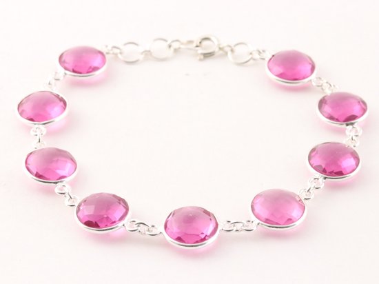 Zilveren armband met roze kristal