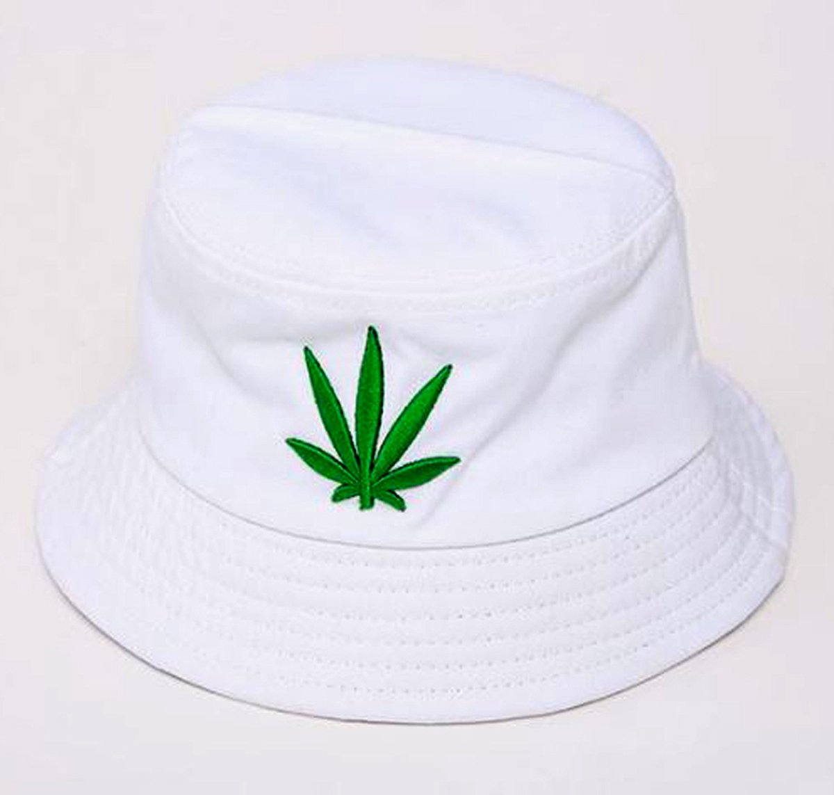 Bucket hat vissershoed wit met print wiet blad maat one size