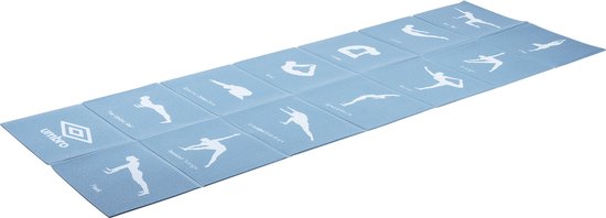 Umbro Opvouwbare Yogamat - 174 x 62 CM - Anti-Slip - 0.5 CM Dik - 13 Oefeningen in Print - Blauw