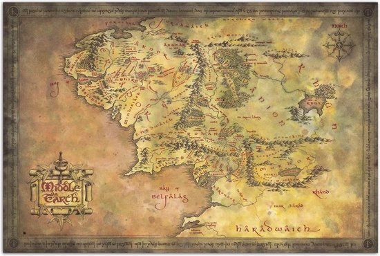 Lord of the Rings Poster - Middle Earth Map - kaart - Film - Tolkien - 61 x 91.5 cm