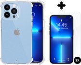 Apple iPhone 13 Pro Hoesje - Case Transparant + Glass Screenprotector - shockproof - schokbestendig - screen protector - beschermglas