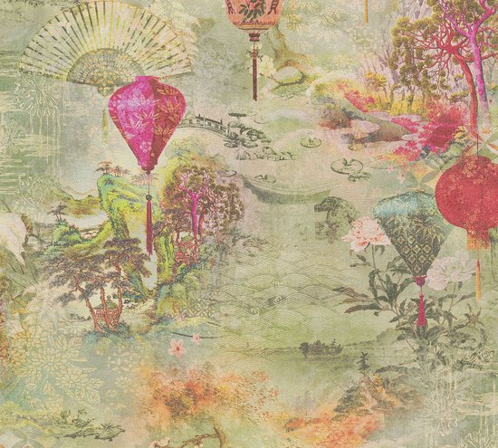 A.S. Création behangpapier oosters motief groen, roze en rood - AS-374661 -  53 cm x... | bol.com