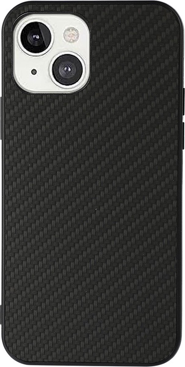 Peachy Carbon TPU carbonvezels hoesje geschikt voor iPhone 13 - zwart