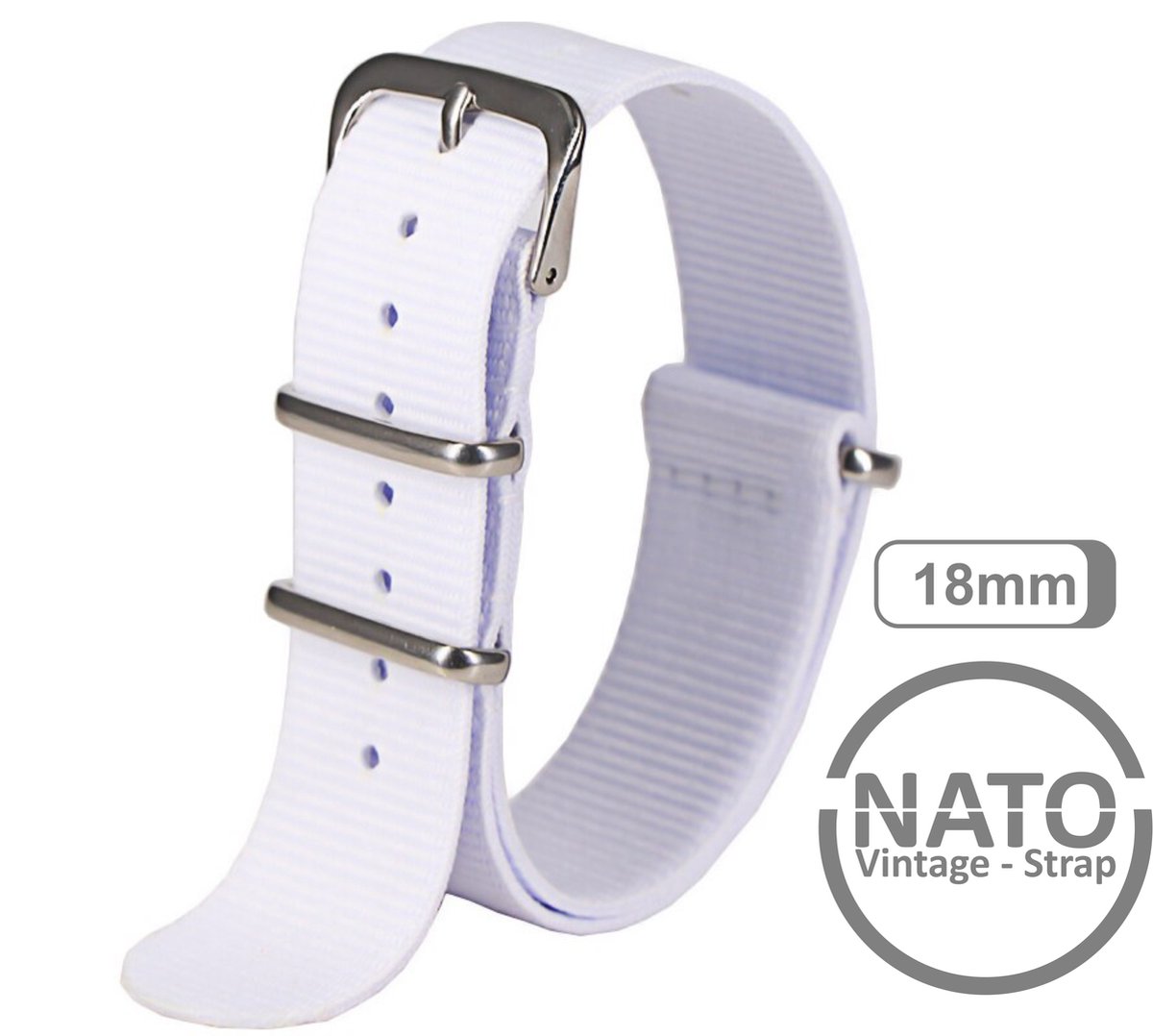 18mm Premium Nato Strap Wit - Vintage James Bond - Nato Strap collectie - Mannen - Horlogeband - 18 mm bandbreedte voor oa. Seiko Rolex Omega Casio en Citizen