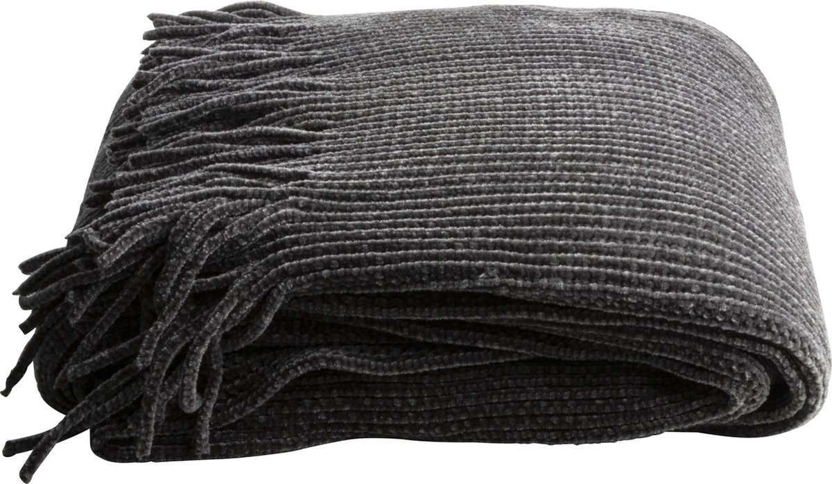 Gusta - Plaid - Donkergrijs - Chenille - 152x127cm