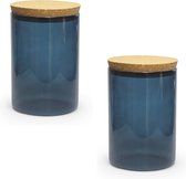2 SILVER BLUE bokalen/potten van 700 ml met deksel kurk - Uitdeelpot doopsuiker | H15 cm