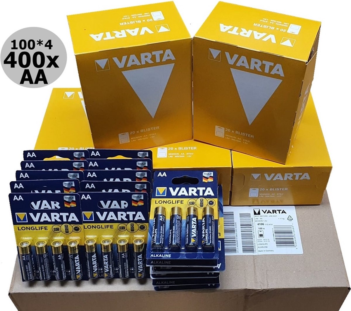 Voordeelpack 400x Varta AA / LR6 Longlife Power Alkaline 1.5V - Te gebruiken voor 2031
