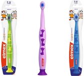 ELMEX | Tandenborstel voor kinderen | Bundel 3 stuks | 0-3 Jaar | Blauw, Groen, Paars