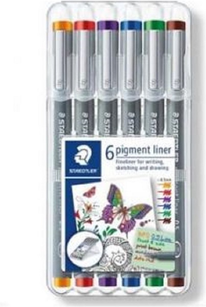 Staedtler set 6 pigment liners kleur basis 0.5 mm