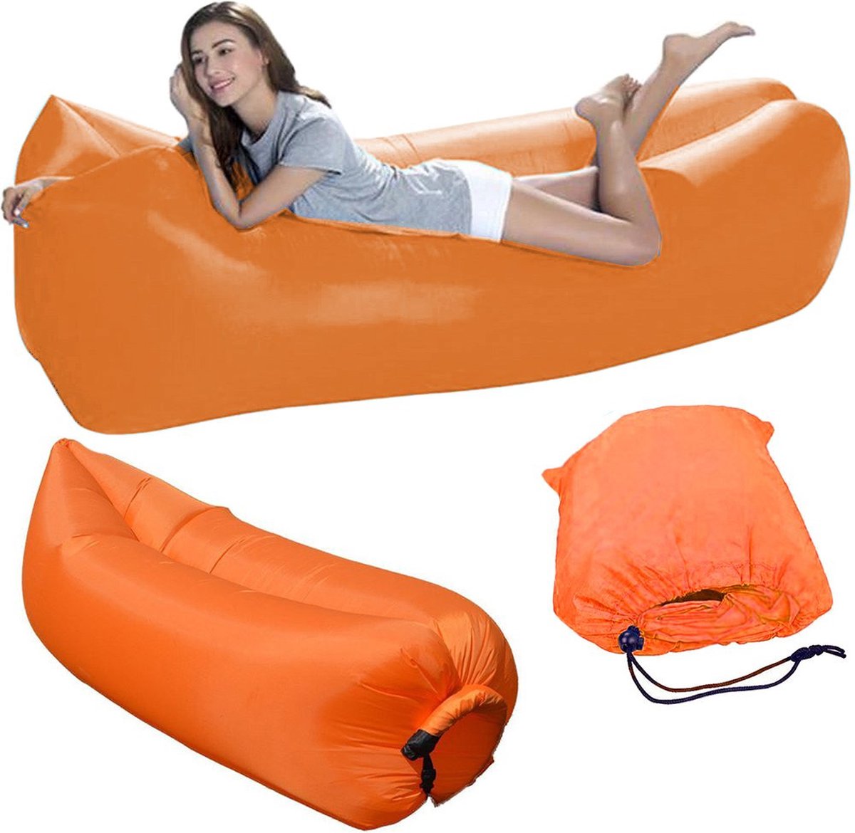 Opblaasbare zitzak oranje - Volwassenen luchtbed - Air lounger - Luchtzak 220x70 cm - Ligzak voor op het strand