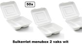 50x Suikerriet menubox 2 vaks wit - next generation maaltijd bezorging eten food bak vakken maaltijdbox menu afhaal