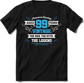 99 Jaar Legend - Feest kado T-Shirt Heren / Dames - Wit / Blauw - Perfect Verjaardag Cadeau Shirt - grappige Spreuken, Zinnen en Teksten. Maat XL