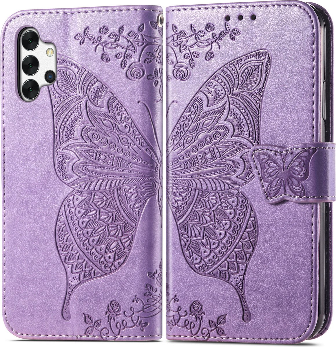 Bookcase geschikt voor Samsung Galaxy A32 4G - Paars - Vlinder - Portemonnee Hoesje