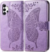 Bookcase adaptée pour Samsung Galaxy A32 4G - Violet - Papillon - Etui Portefeuille