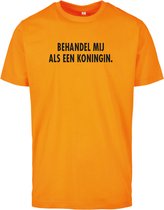 T-shirt oranje L Koningsdag - Behandel mij als een koningin - soBAD. - Oranje shirt dames - Oranje shirt heren - Koningsdag - Oranje collectie