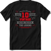 10 Jaar Legend -  kado T-Shirt Heren / Dames - Zilver / Rood - Perfect Verjaardag Cadeau Shirt - grappige Spreuken, Zinnen en Teksten. Maat S