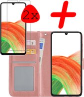 Samsung Galaxy A33 Hoesje Bookcase 2x Screenprotector - Samsung Galaxy A33 Case Hoes Cover - Samsung Galaxy A33 Screenprotector 2x - rose Goud