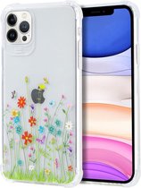 Siliconen Hoesje met bloemenprint voor iPhone 11 Pro Max Bloemenveld met vlinder – Transparant